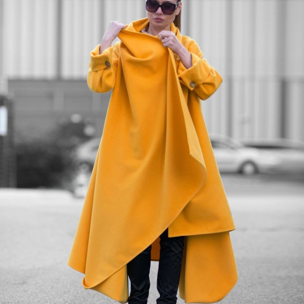 Wool Coat, Winter Coat, Cape Coat, Cashmere Wool Coat, Long Wool Coat, Asymmetri